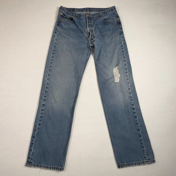 Levi's Other - VTG Button Fly Levi's 501 Jeans Mens 36 34 Straight Leg Blue Distressed Faded